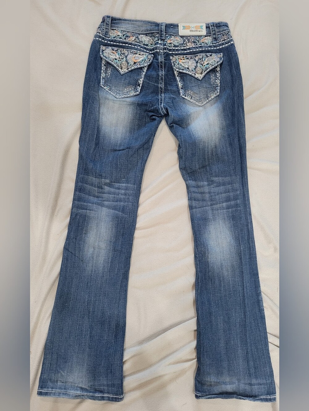 Grace in LA Women's Blue Boot Cut Jeans with Embellished Back Pockets